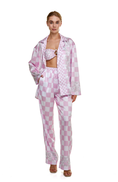 Pants, Artificial Silk, print Versailles Rose