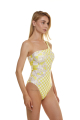 One-Piece Printed Swimsuit, One-Shoulder, Versailles Lemon