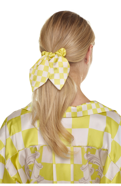 Elastic band on the head with a bow, Artificial Silk, Versailles Lemon, print 