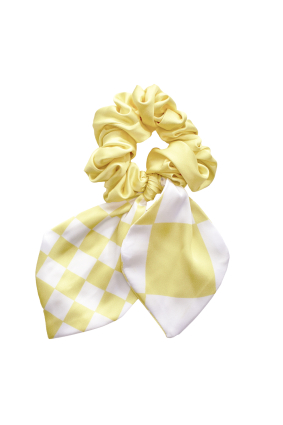 Elastic band on the head with a bow, Artificial Silk, Versailles Lemon, print 