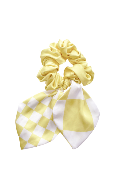 Elastic band on the head with a bow, Artificial Silk, Versailles Lemon, print 