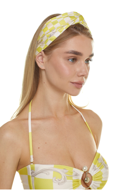 Headband with, Artificial Silk "Versailles Lemon" print