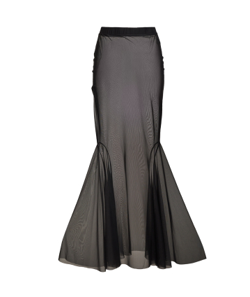 Stretch-tulle maxi skirt with "Black" print