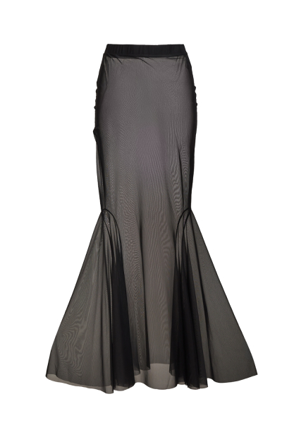Stretch-tulle maxi skirt with "Black" print