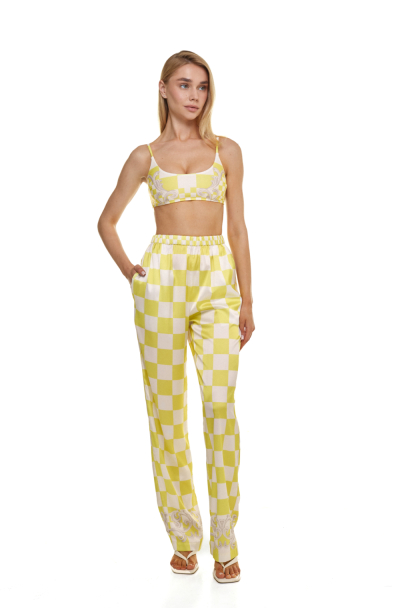 Pants, Artificial Silk, print Versailles Lemon