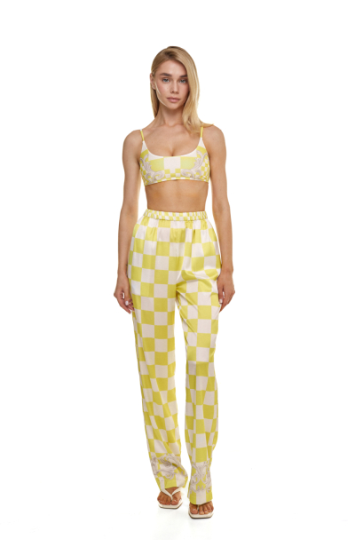 Pants, Artificial Silk, print Versailles Lemon