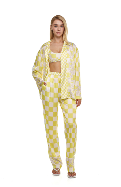 Pants, Artificial Silk, print Versailles Lemon