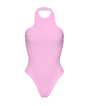 Solid One-Piece Swimsuit, Halter, Pink