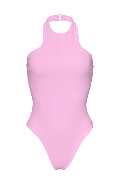 Solid One-Piece Swimsuit, Halter, Pink
