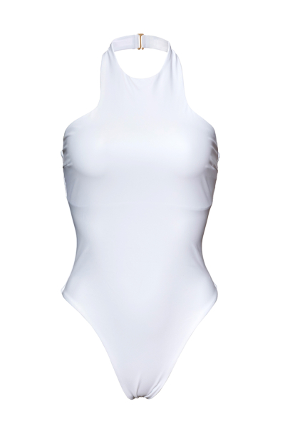 Solid One-Piece, Halter, White
