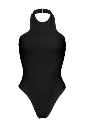 Solid One-Piece, Halter, Black