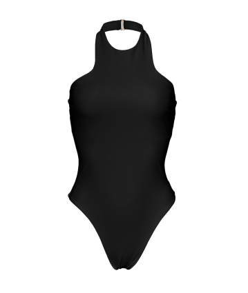 Solid One-Piece, Halter, Black