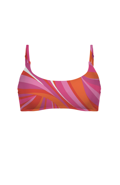 Stretch terry bikini top with "La Linia Viva" print