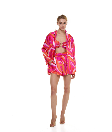 Shirt, Artificial Silk, "La Linia Viva" print