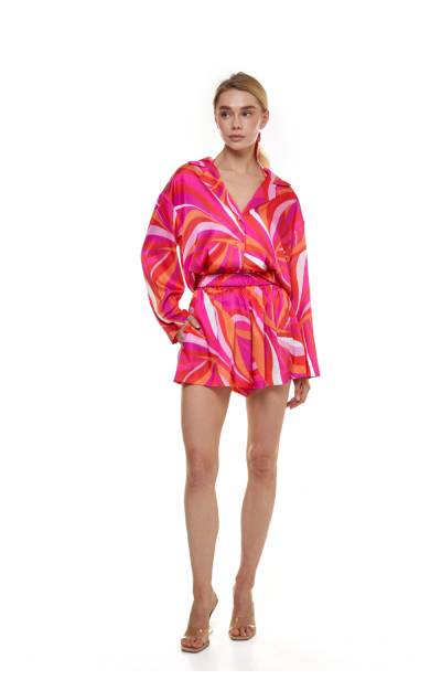 Shirt, Artificial Silk, "La Linia Viva" print