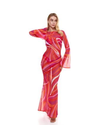 Dress mesh to the floor, "La Linia Viva" print