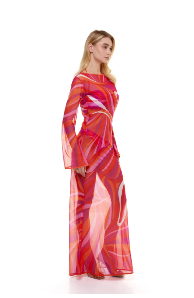 Dress mesh to the floor, "La Linia Viva" print