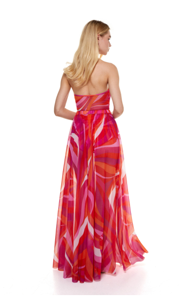 Stretch-tulle maxi skirt with "La Linia Viva" print