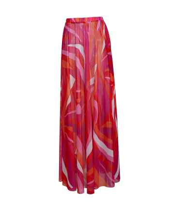 Stretch-tulle maxi skirt with "La Linia Viva" print