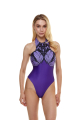 One-Piece Swimsuit, Halter, Violet Butterfly