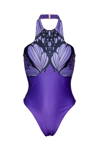 One-Piece Swimsuit, Halter, Violet Butterfly