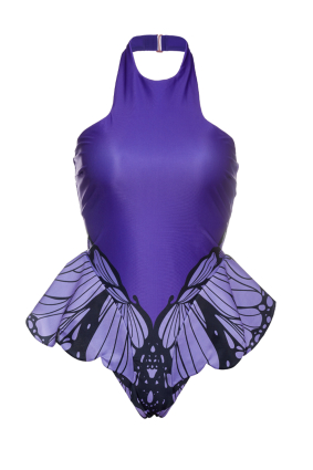 One-Piece Swimsuit, Halter Wings, Violet Butterfly