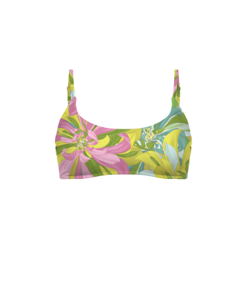 Stretch terry bikini top, "Flirt in Bloom" print