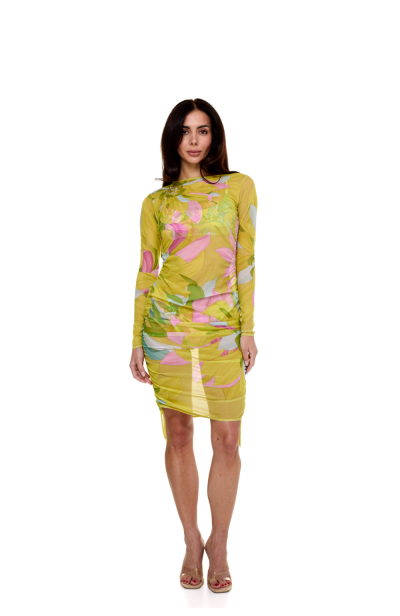 Mesh dress with adjustable drawstrings, Flirt in Bloom,  print