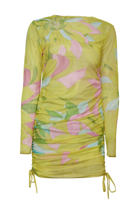 Mesh dress with adjustable drawstrings, Flirt in Bloom,  print