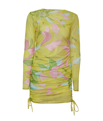 Mesh dress with adjustable drawstrings, Flirt in Bloom,  print
