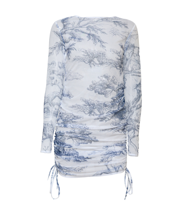 Mesh dress with adjustable drawstrings, Savage Garden print