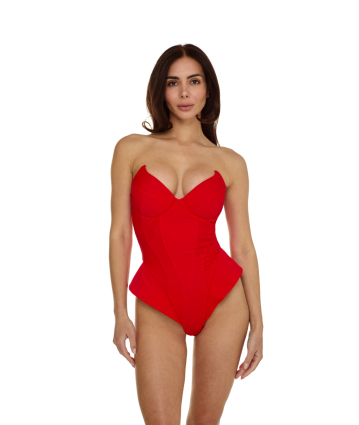 Solid One-Piece Swimsuit, Red, Devil’s Muse