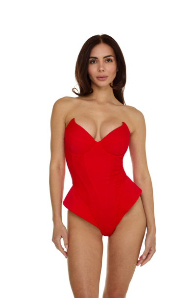 Solid One-Piece Swimsuit, Red, Devil’s Muse