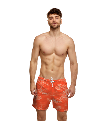 Men's swim shorts with "Savage Sunset" print