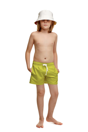 Kids swim shorts with "Flirt in Bloom" print