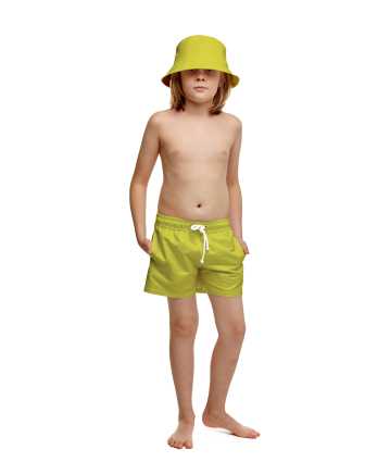 Kids swim shorts with "Flirt in Bloom" print