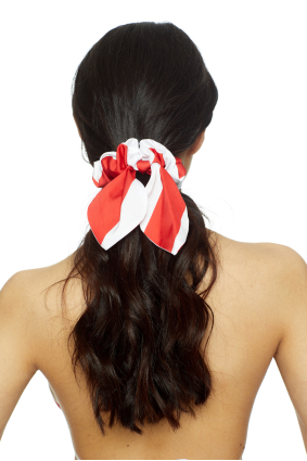 Elastic band on the head with a bow, silk, RED Monochrome  print 