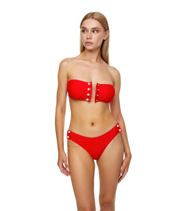 Red eyelet lace up, low bikini brief