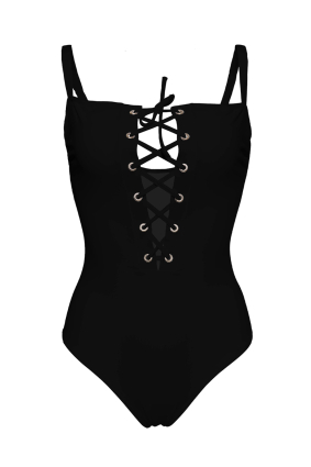 Black lace up swimsuit