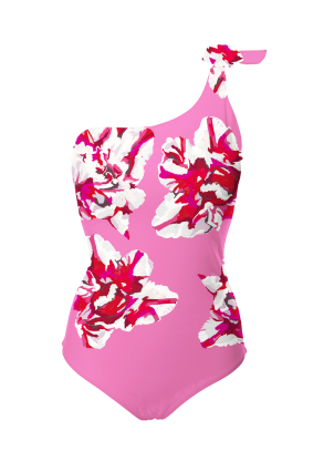 One shoulder swimwear with "Carnaval de Nice" print