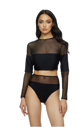 High leg Bikini briefs with mesh on the top