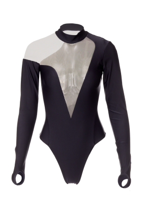Bodysuit with sleeves and mesh, Black