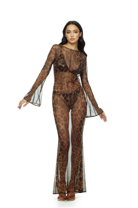 Dress mesh to the floor, "Leopard natural" print