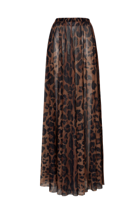 Stretch-tulle maxi skirt with "Leopard Natural" print