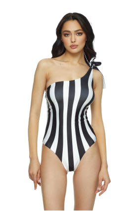 One shoulder swimwear with "Monochrome" print