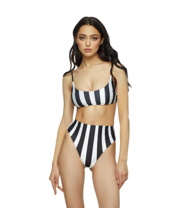 Stretch terry bikini top with "Monochrome" print