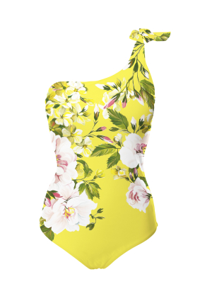 One shoulder swimwear with "Peonies" print