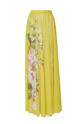 Stretch-tulle maxi skirt with "Peonies" print