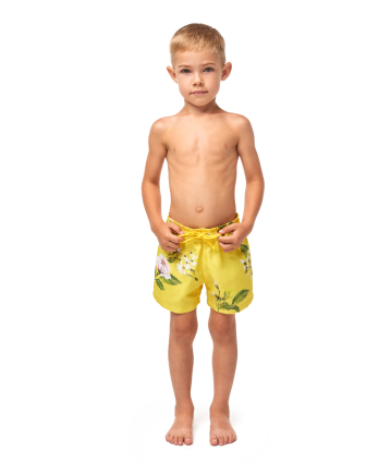 Kids swim shorts with "Peonies" print