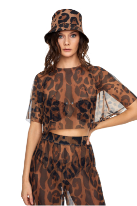 Top, mesh, "Leopard Natural" print 